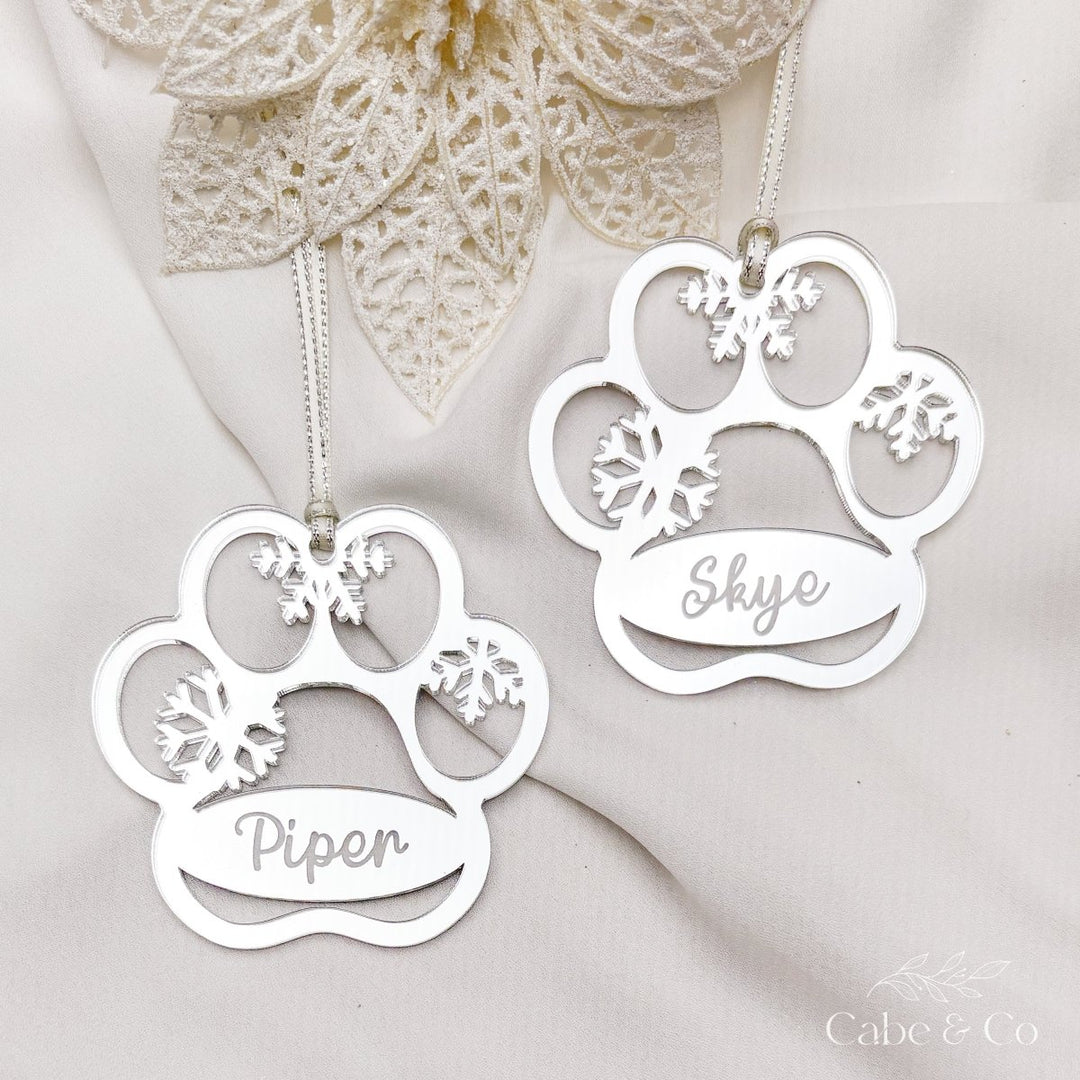 Pet Christmas Ornament - Dog Paw Print with Snowflake Design