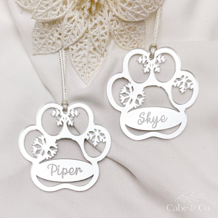 Pet Christmas Ornament - Dog Paw Print with Snowflake Design