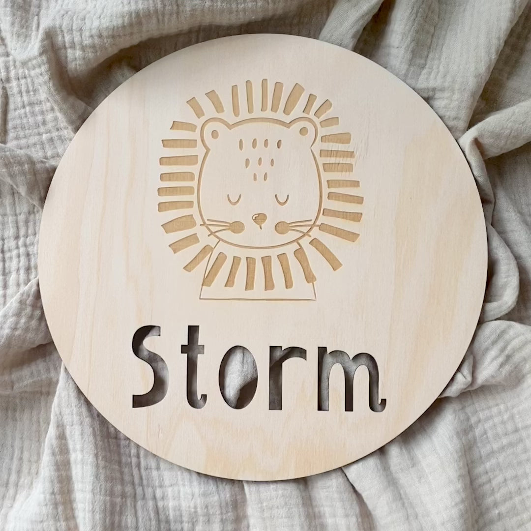 Lion Design Personalised Wood Name Plaque in Scandi Style