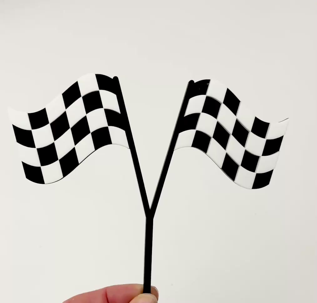 Pair of Racing Checkered Flags Cake Topper