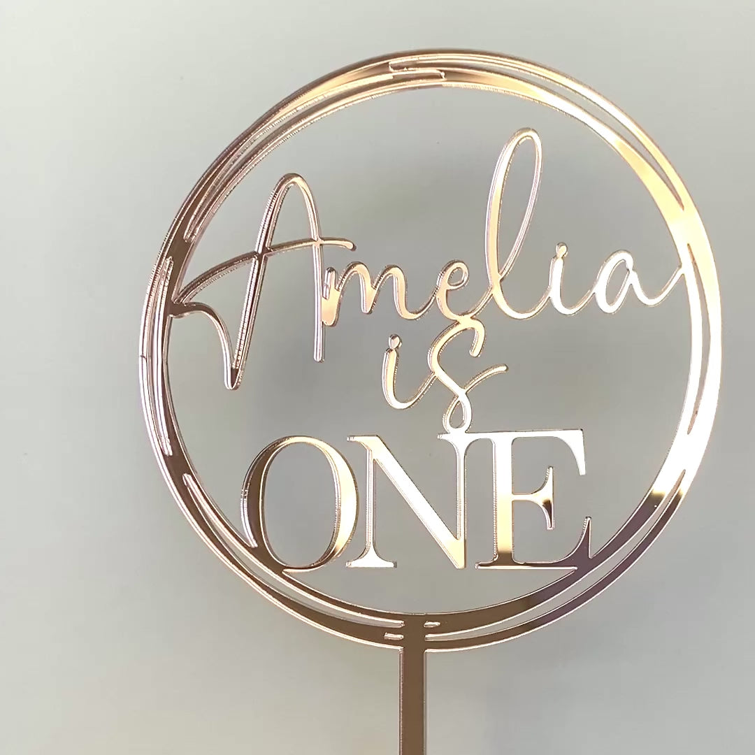 Personalised Birthday Cake Topper - Circle, Age and Name Design