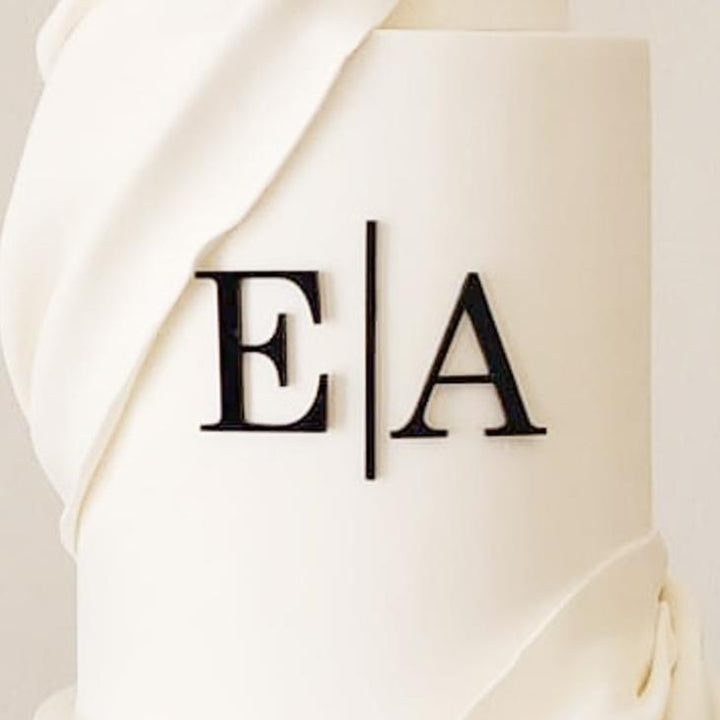 Wedding Cake Serif Initials Charm with Line Separator