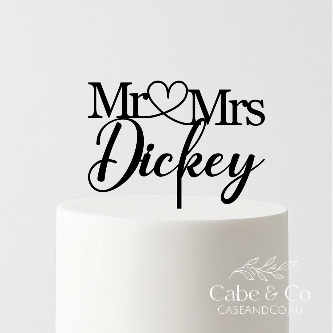 Wedding Cake Topper - Surname &amp; Heart