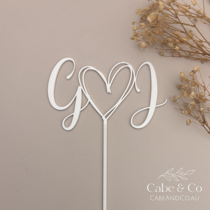 Wedding Cake Topper with Initials &amp; Heart