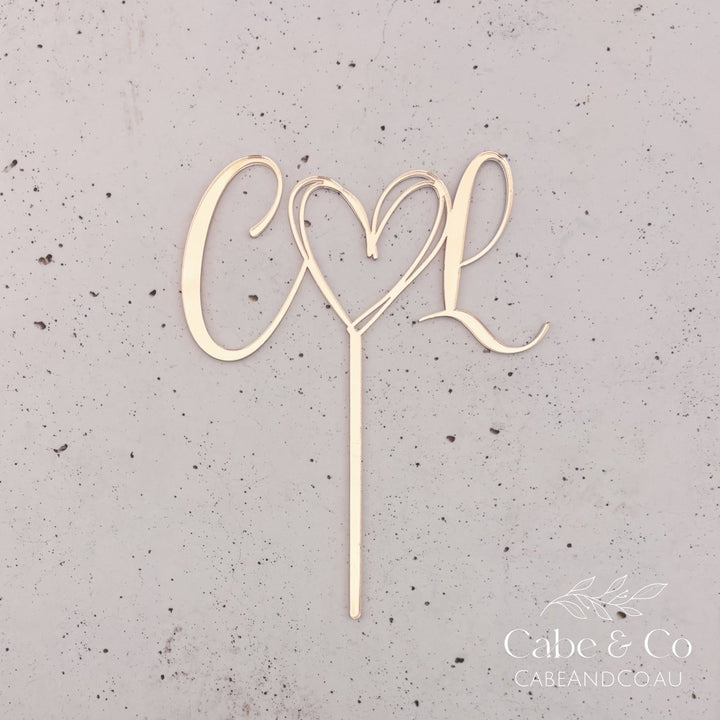Wedding Cake Topper with Initials &amp; Heart