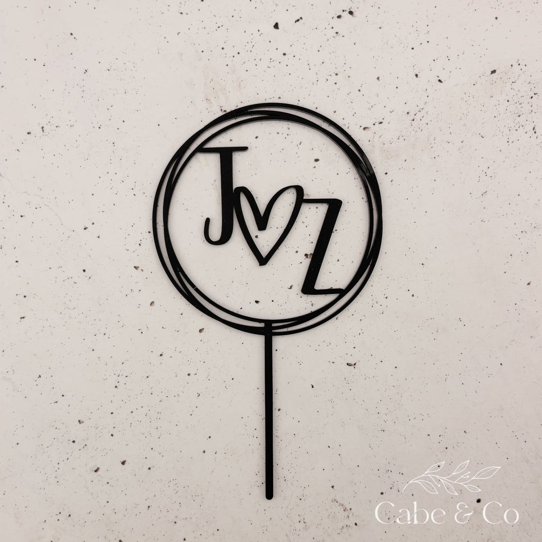 Wedding Cake Topper with Initials in Circle