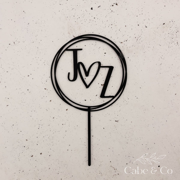 Wedding Cake Topper with Initials in Circle