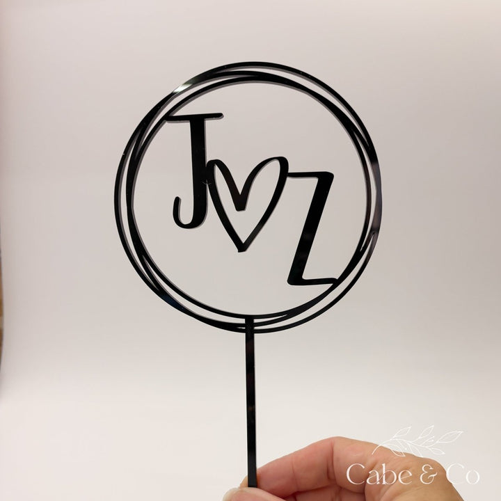 Wedding Cake Topper with Initials in Circle