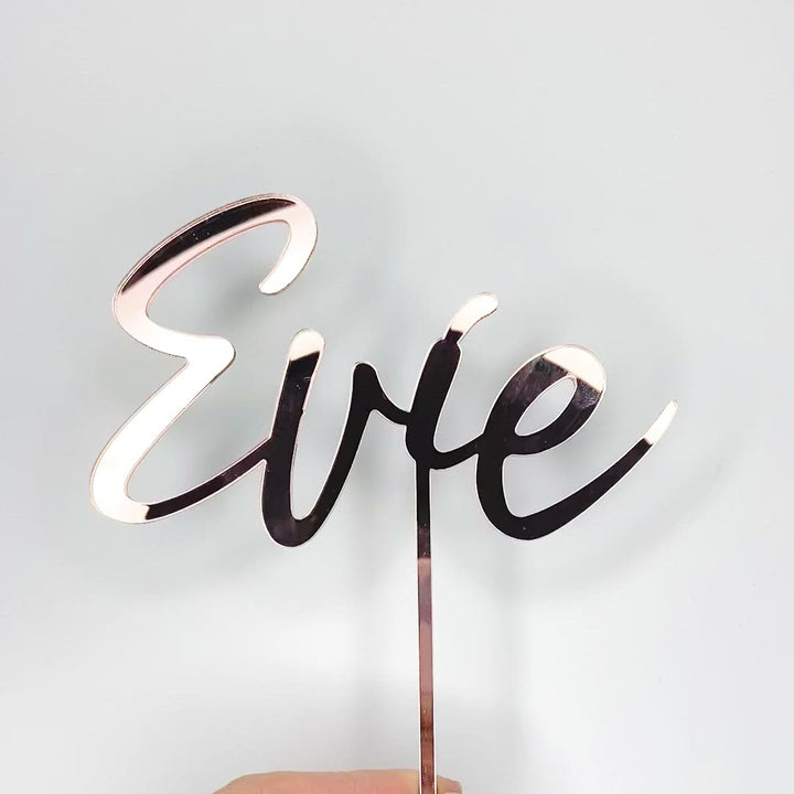 Personalised Name Cake Topper in Rose Gold Acrylic - Birthday Cake Deoration