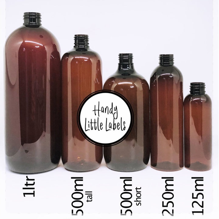 Amber Bathroom Pump Bottles - HandyLittleLabels - 1 Litre Pump Bottles - 125ml Pump Bottles - 1l Pump Dispenser Bottles