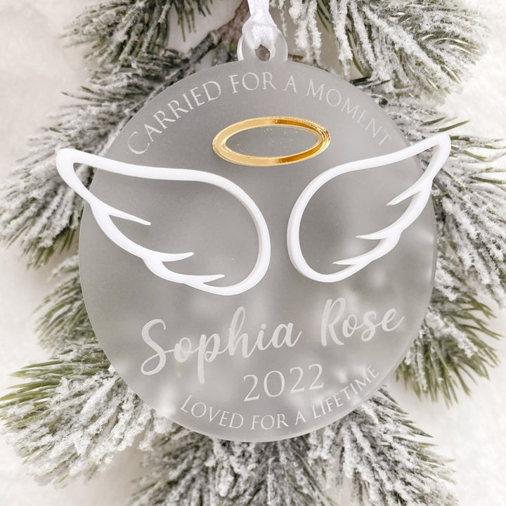 Angel Baby Wing & Halo Christmas Ornament - Memorial Bauble for infant loss / miscarriage