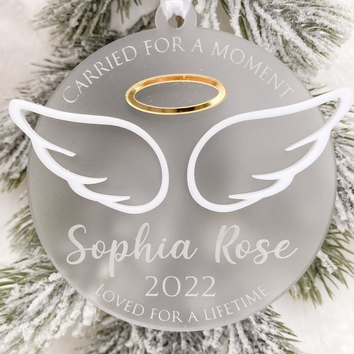 Angel Baby Wing & Halo Christmas Ornament - Memorial Bauble for infant loss / miscarriage