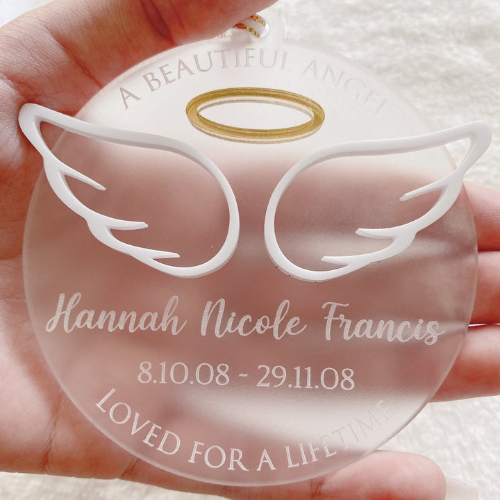 Angel Baby Wing & Halo Christmas Ornament - Memorial Bauble for infant loss / miscarriage
