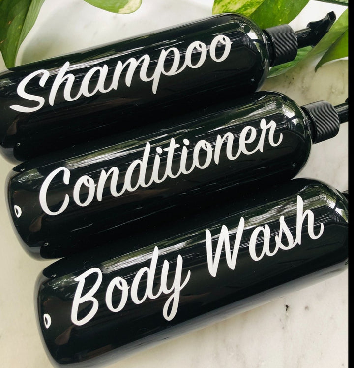 Shampoo and conditioner pump dispenser bottles available in 1 litre, 500ml, 250ml and 125ml