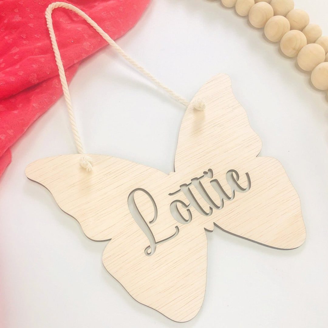 Butterfly Designed Personalised Name Plaque - HandyLittleLabels - Baby Shower - Birth Announcement - Boy Girl Cubby