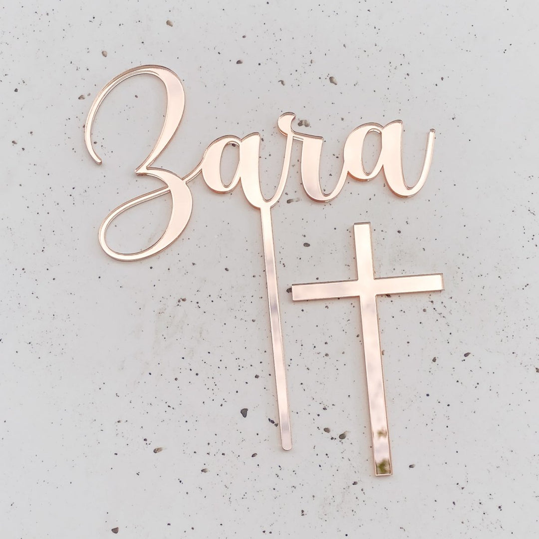 Christening Cake Topper - Name with separate Cross Cake Charm