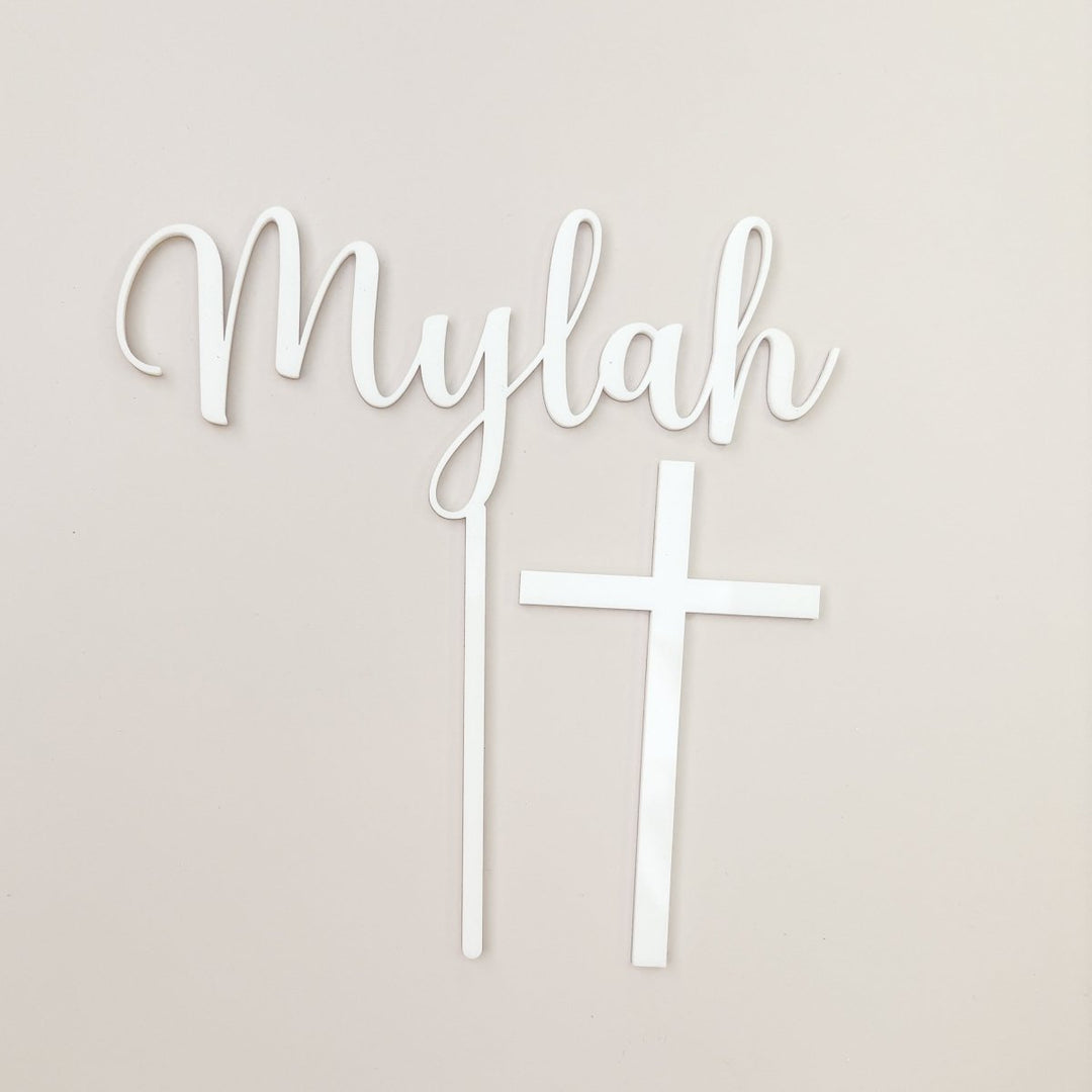 Christening Cake Topper - Name with separate Cross Cake Charm