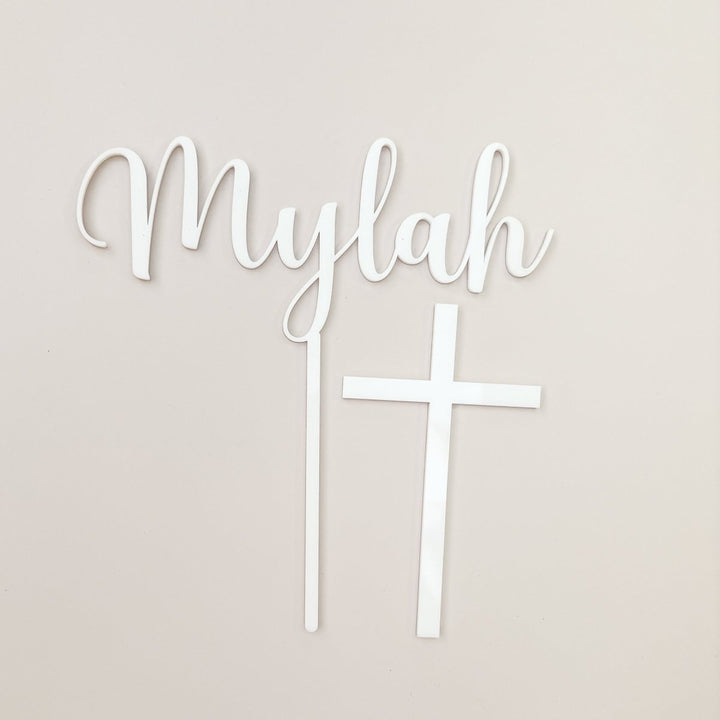 Christening Cake Topper - Name with separate Cross Cake Charm