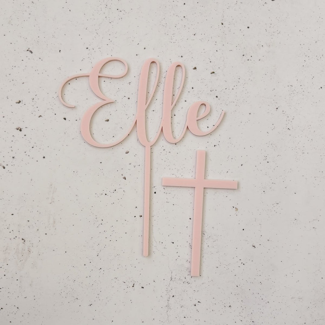 Christening Cake Topper - Name with separate Cross Cake Charm