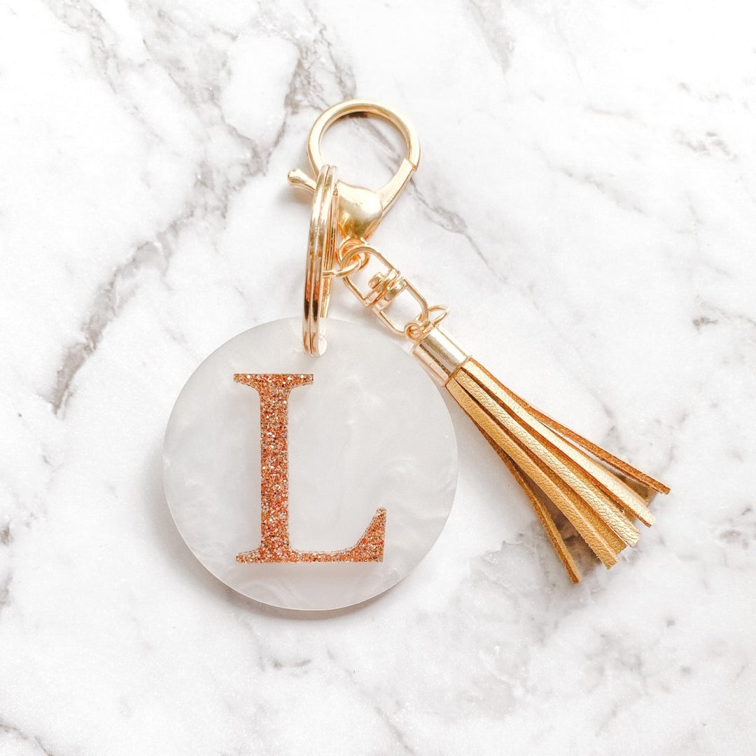 Personalised initial keyring with metallic finish