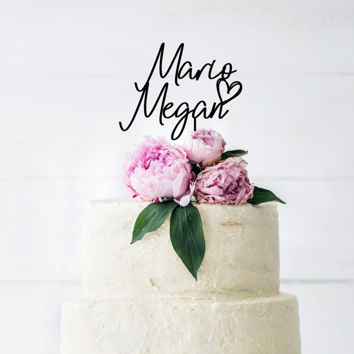 Custom Wedding Cake Topper - Names & Heart