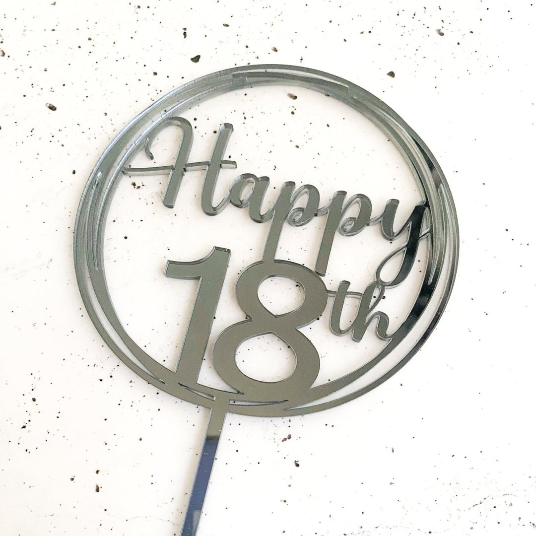 Customisable Circle Happy Birthday Cake Topper - for any age