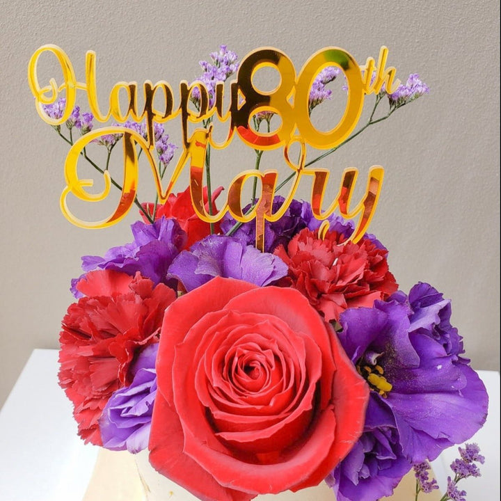 Customised Name & Age Cake Topper - HandyLittleLabels - 18th 21st 40th 50th - 60th 70th 80th 90th - Acrylic Cake Topper