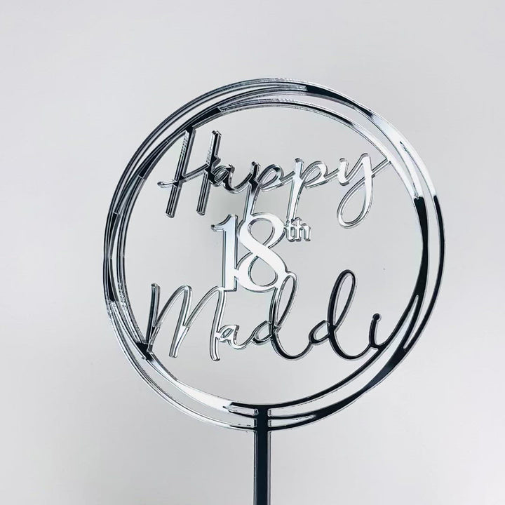 Personalised Birthday Cake Topper - Circle, Age and Name Design