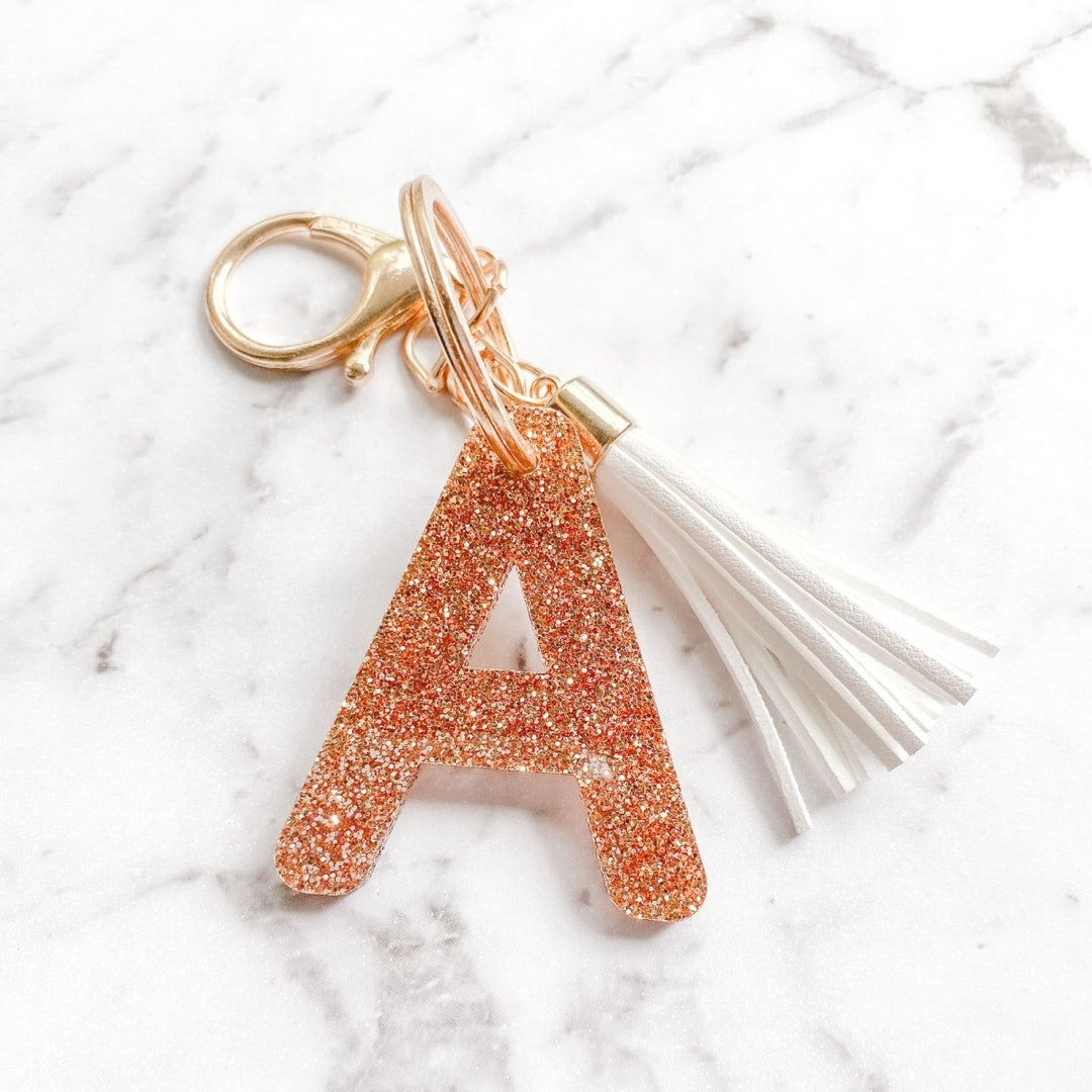 Glitter Initial Keyring in Gold or Silver