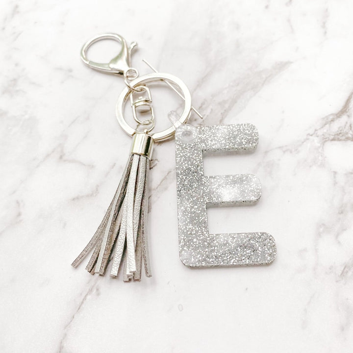 Glitter Initial Keyring in Gold or Silver