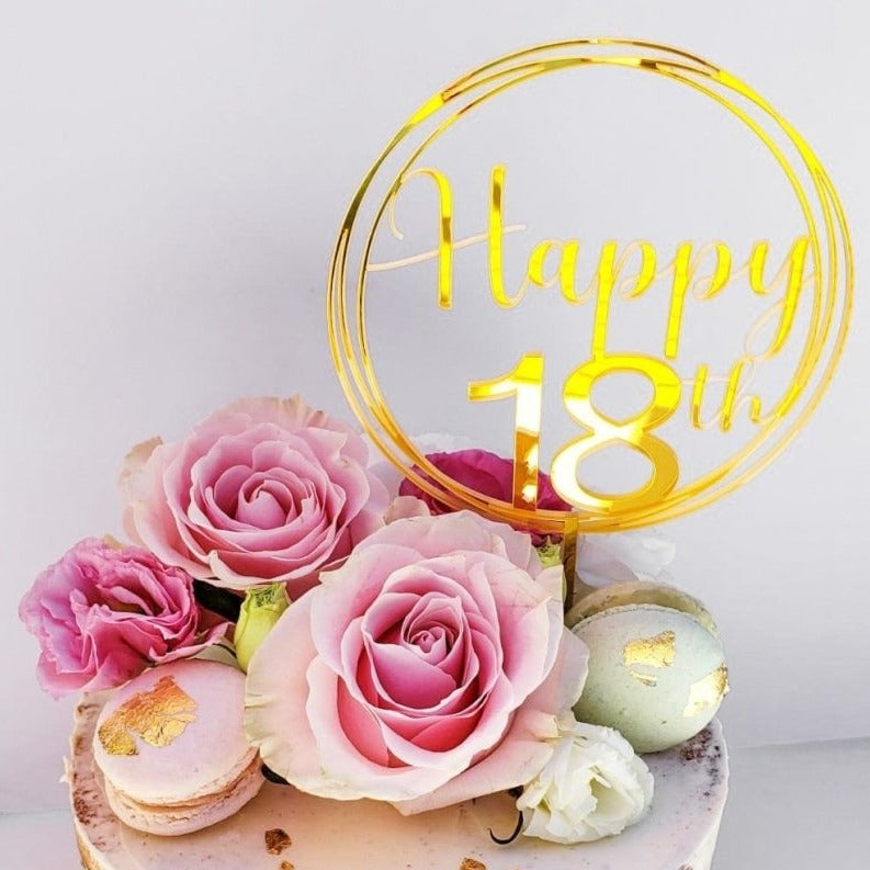 Personalised - Acrylic Cake Topper - Mirror Gold for milestone birthday party cakes