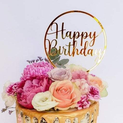 Circle Happy Birthday Cake Topper - HandyLittleLabels - Acrylic Cake Topper - Acrylic Topper - Birthday Cake