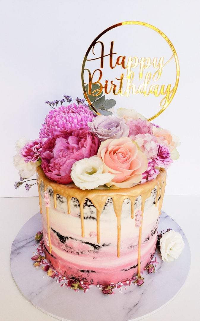 Circle Happy Birthday Cake Topper - HandyLittleLabels - Acrylic Cake Topper - Acrylic Topper - Birthday Cake