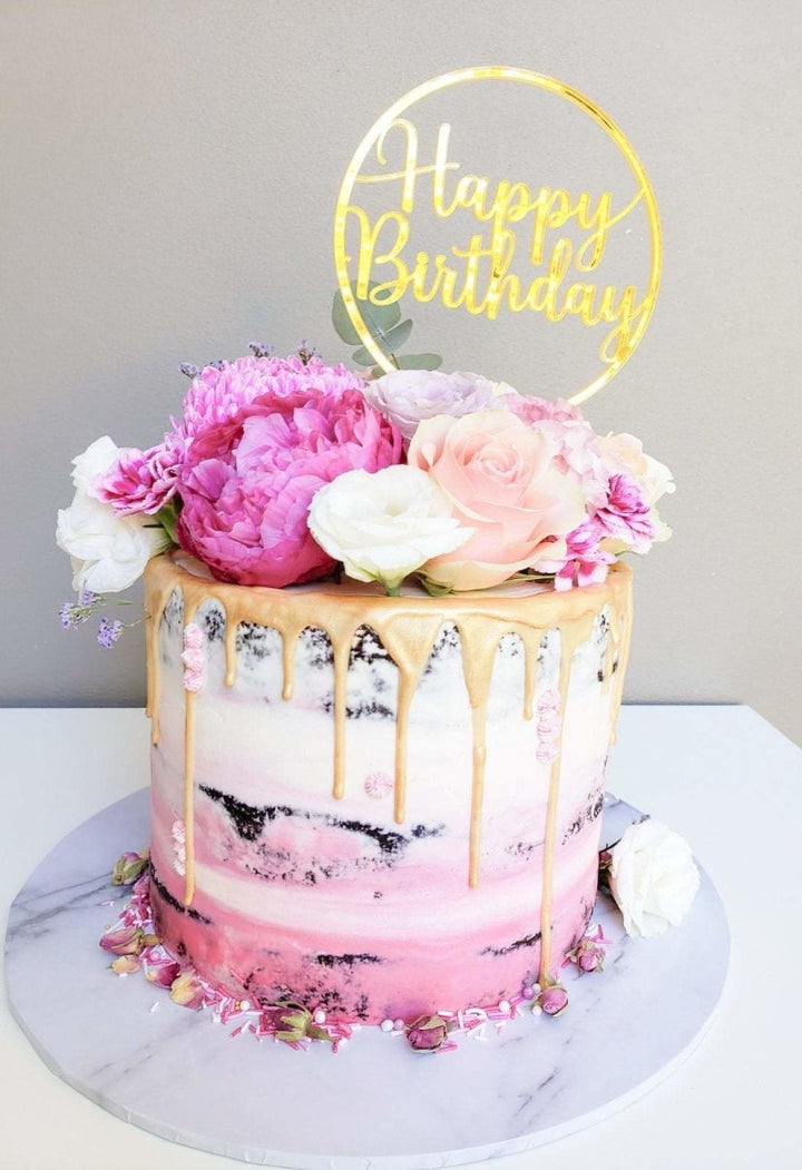 Circle Happy Birthday Cake Topper - HandyLittleLabels - Acrylic Cake Topper - Acrylic Topper - Birthday Cake