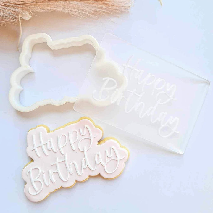 Happy Birthday Script Cookie Cutter & Raised Stamp