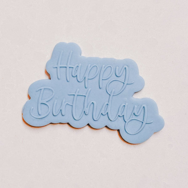 Happy Birthday Script Cookie Cutter & Raised Stamp