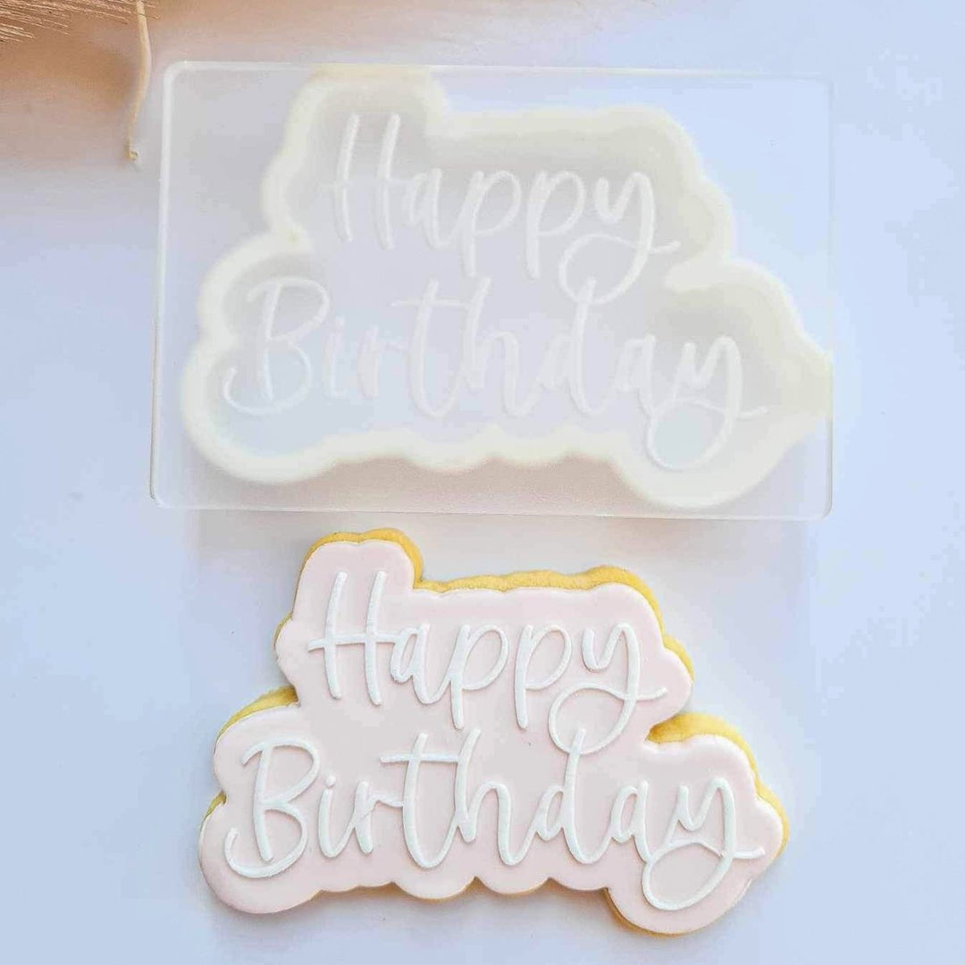 Happy Birthday Script Cookie Cutter & Raised Stamp