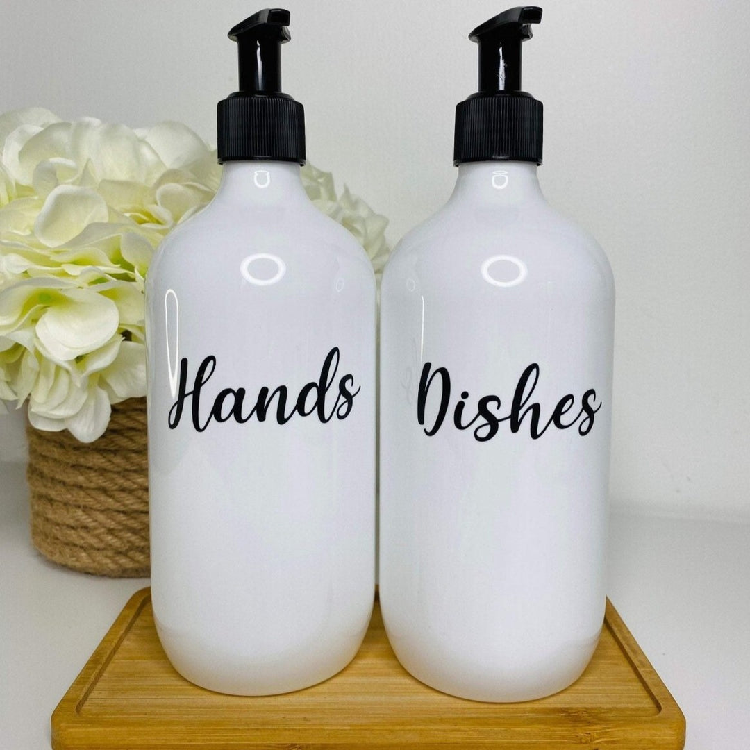 Hand/Dish Soap Bottles with Bamboo Tray Set