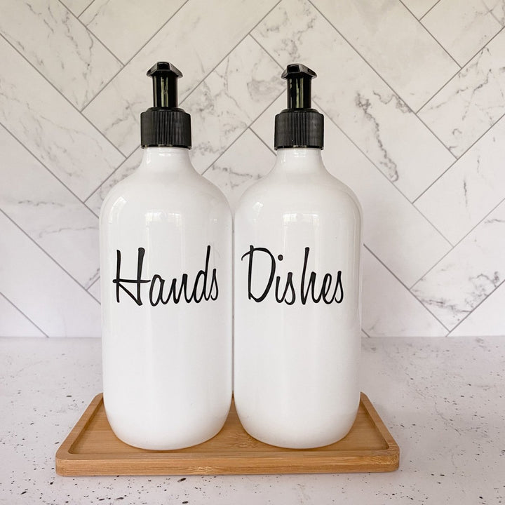 Kitchen Soap Dispenser Bottles, with Bamboo Tray