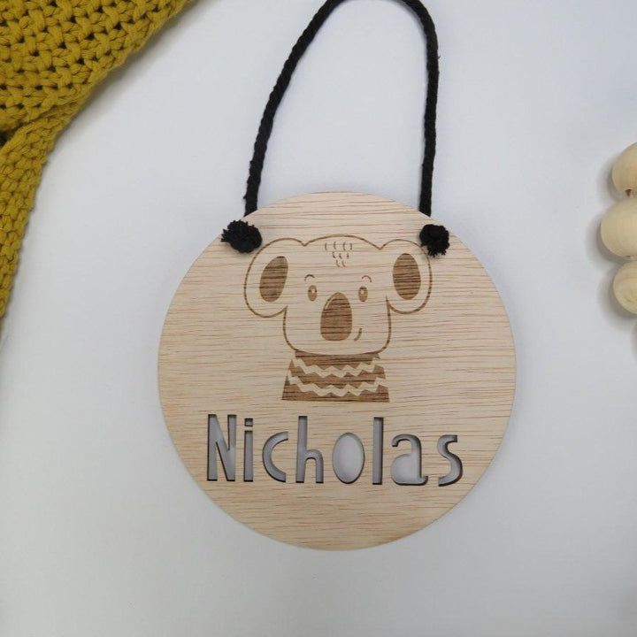 Koala Designed name plaque in laser cut wood in Scandi Design