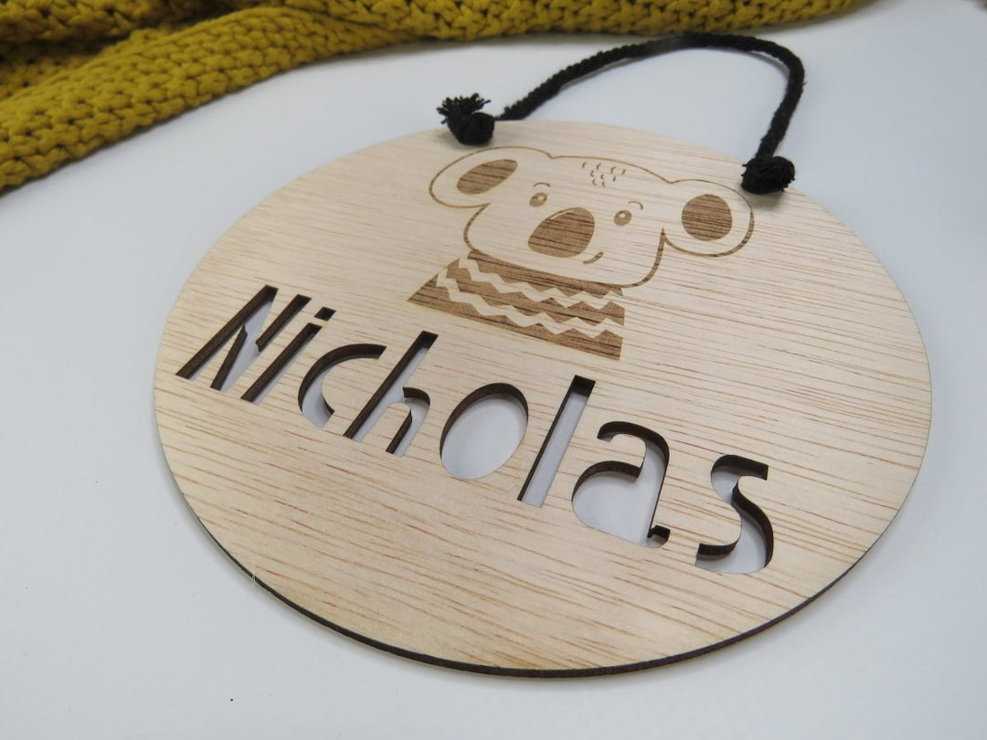 Name Plaque with engraved koala design and personalised name