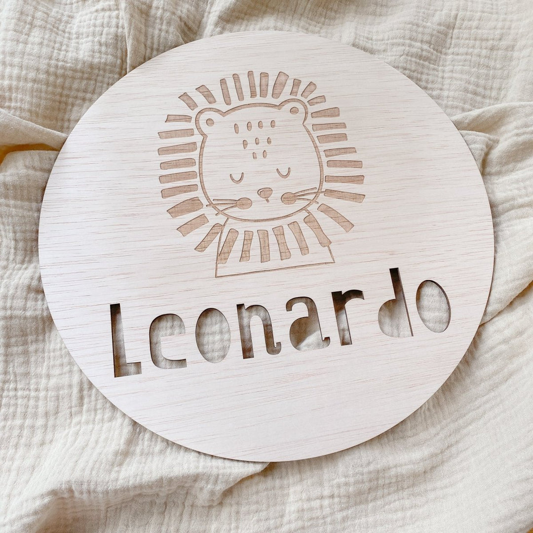 Lion Design Personalised Wood Name Plaque in Scandi Style