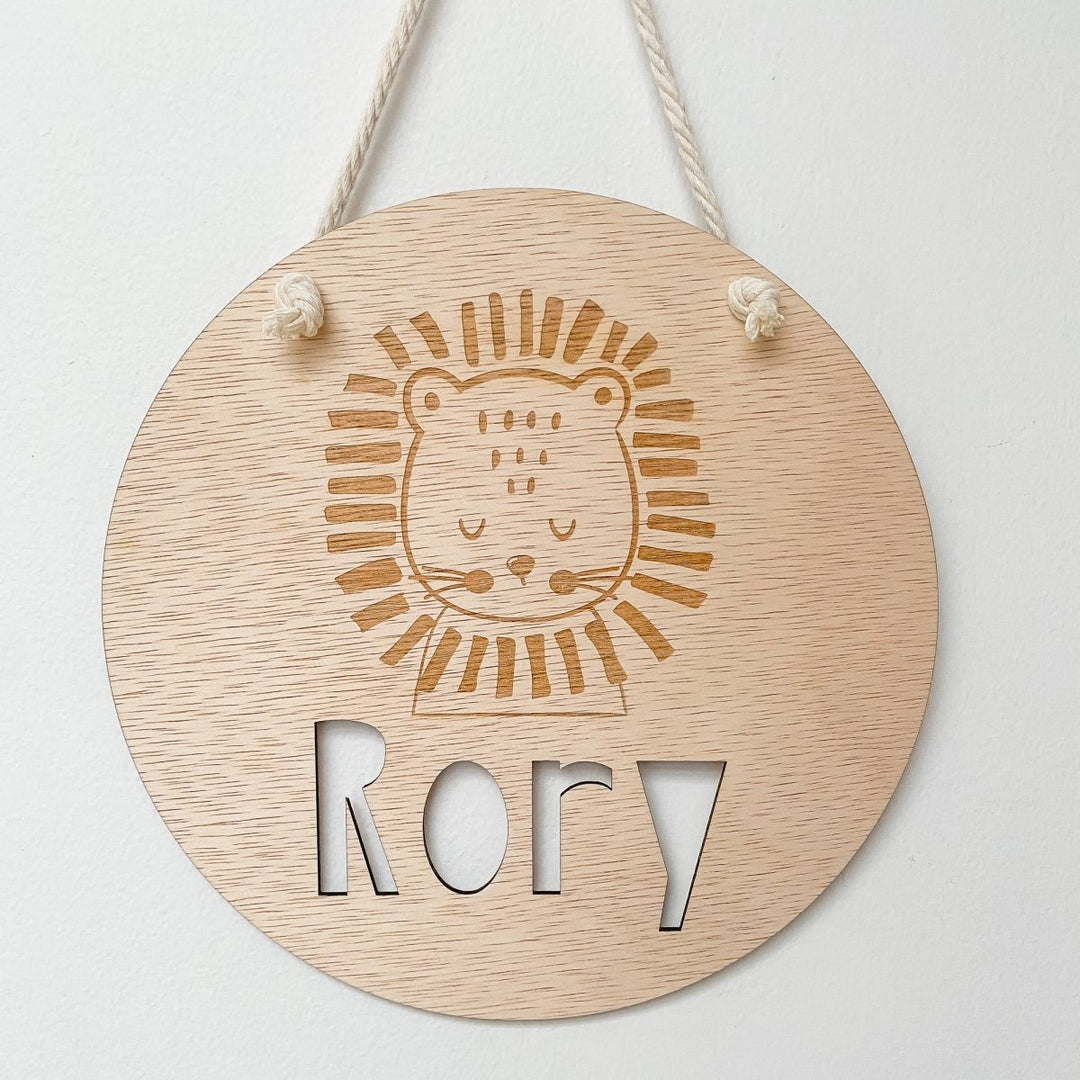 Lion Design Personalised Wood Name Plaque in Scandi Style