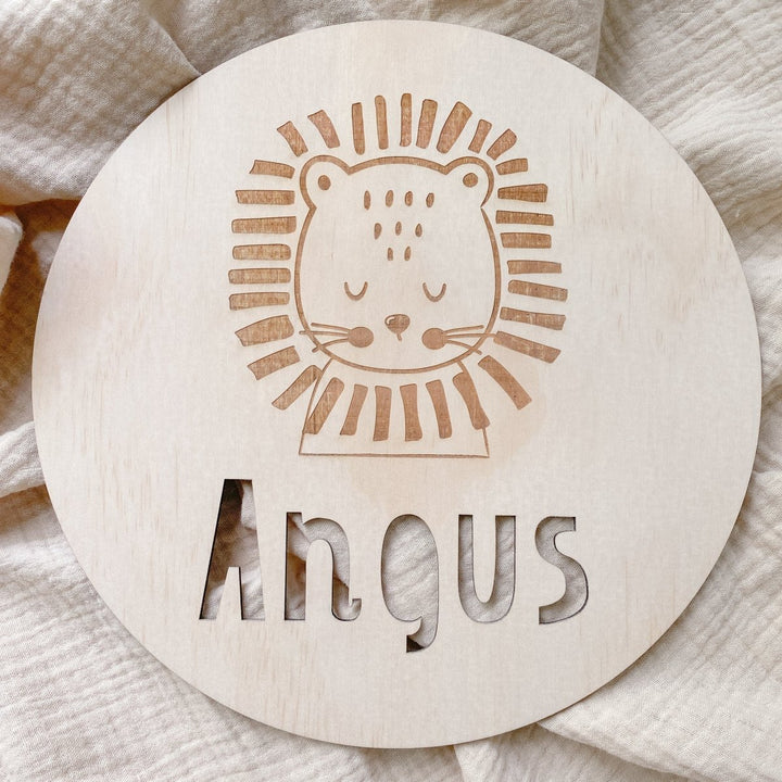 Lion Design Personalised Wood Name Plaque in Scandi Style