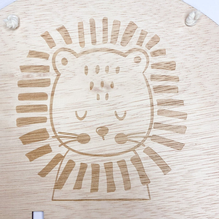 Lion Design Name Plaque with cut out name for child's bedroom wall