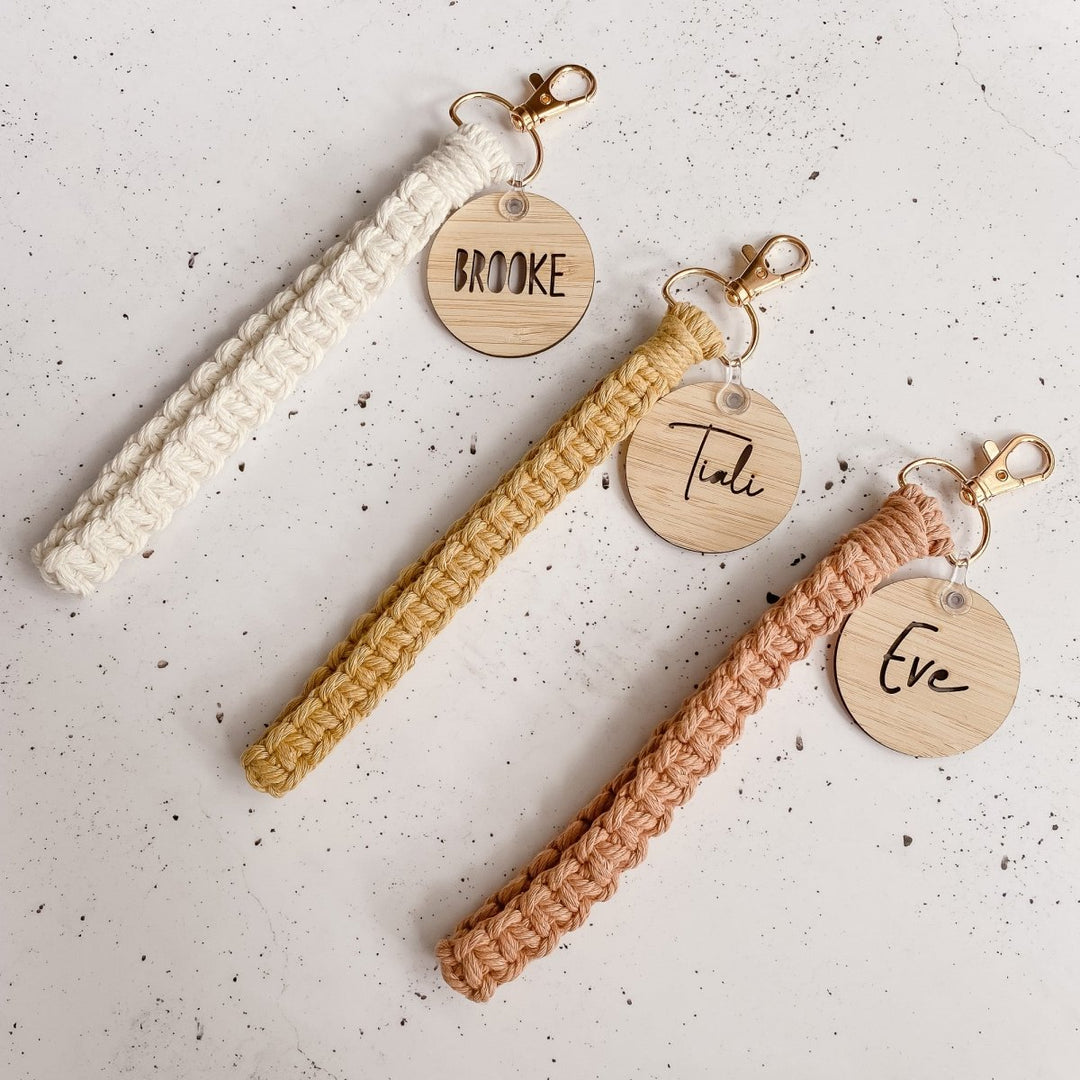 Macrame Wristlet with Personalised Bamboo Name Tag – Cabe Co