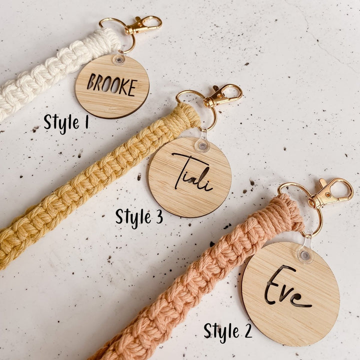 Macrame Wristlet with Personalised Bamboo Name Tag