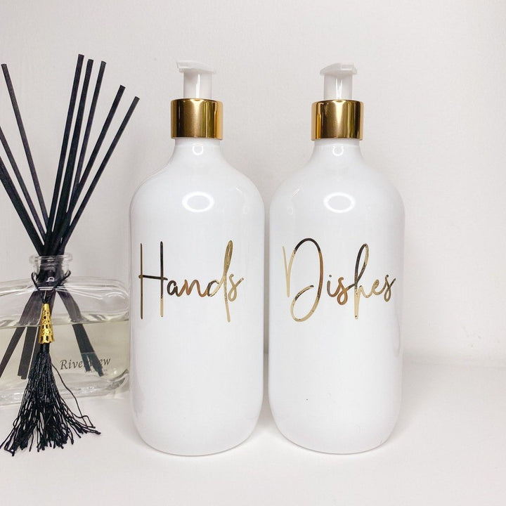 Gold chrome short white soap bottles  for Home Organisation