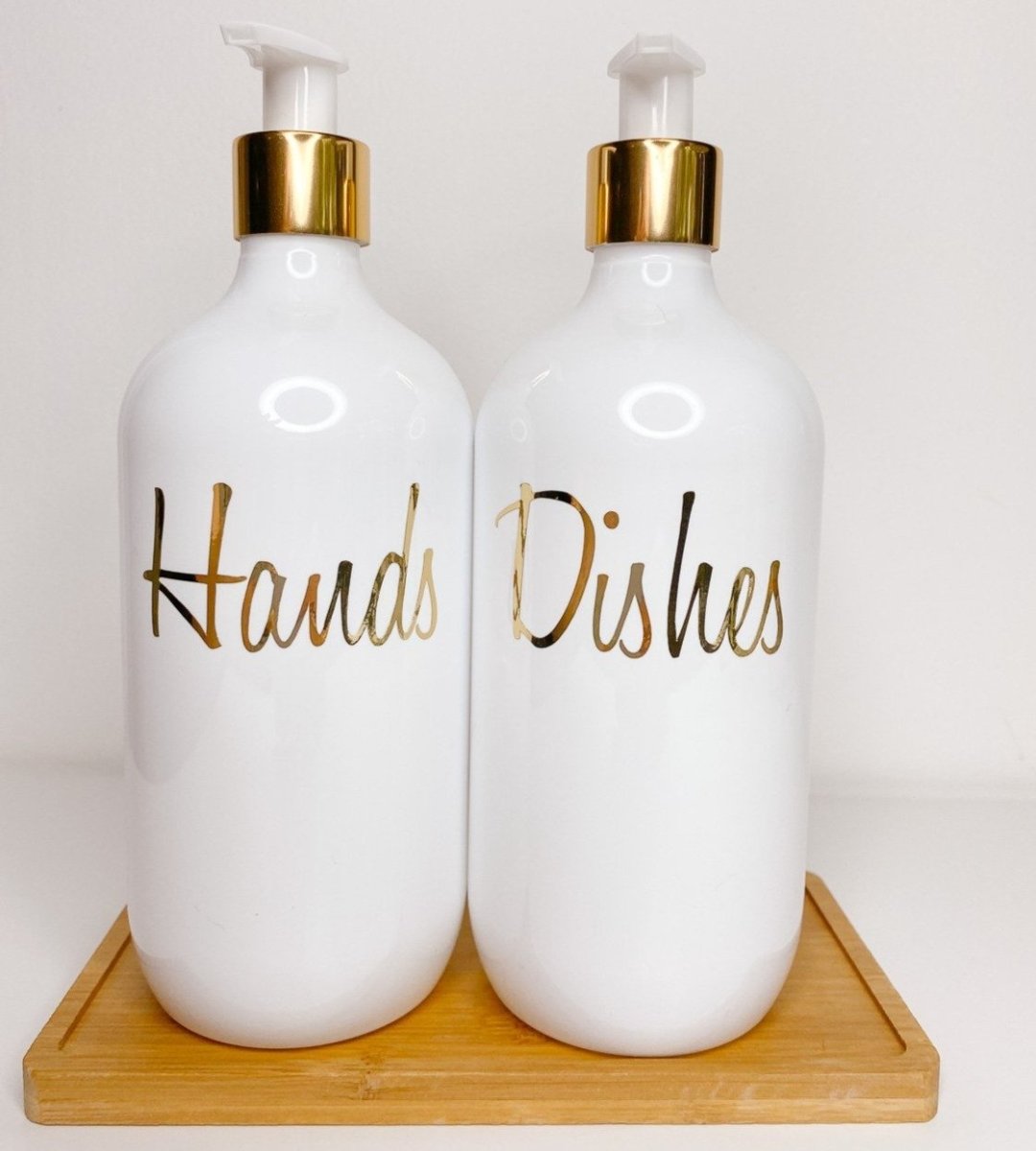 Metallic Kitchen Soap Dispenser Bottles, with Bamboo Tray