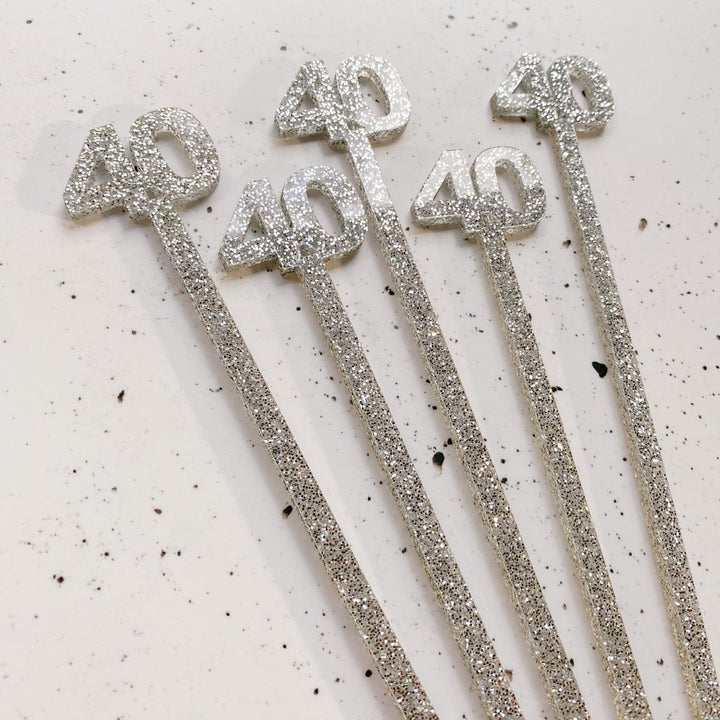 silver glitter acrylic cocktail sticks - personalised party decorations